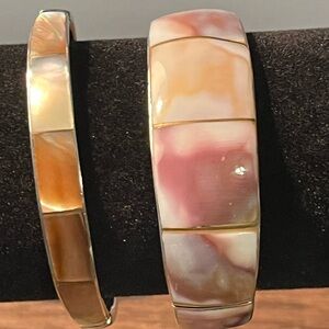 Pair Silver tone and Mother of Pearl cuff bracelets